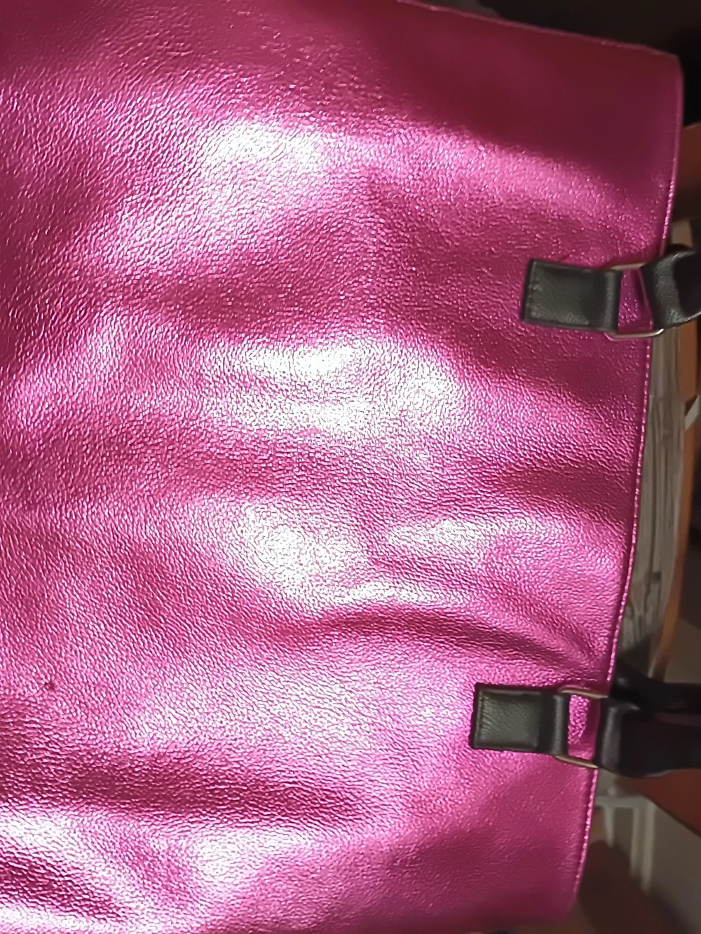 Source Unknown Metallic Hot Pink Tote with Black Trim